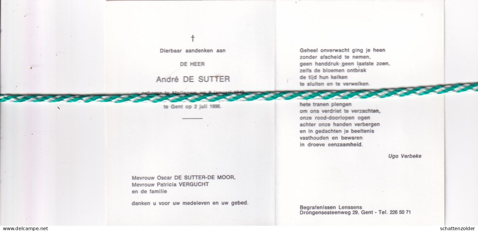 André De Sutter, Meilegem 1940, Gent 1996. Foto - Todesanzeige