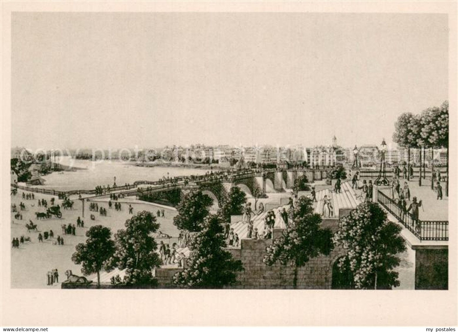 73750920 Dresden Bruehlsche Terrasse Mit Augustusbruecke Und Der Neustadt Um 183 - Dresden