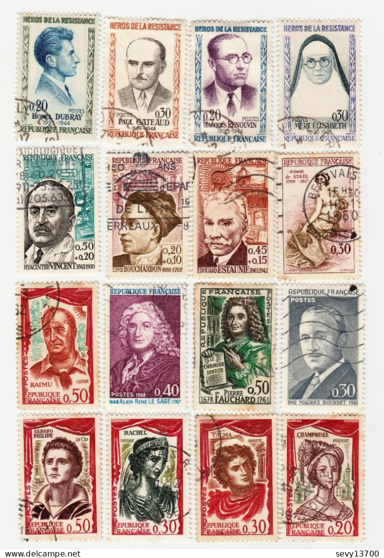 France - Lot De 51 Timbres Oblitérés Différents Personnages Historique, Politique, Comédien, Résistants..... - Colecciones Completas