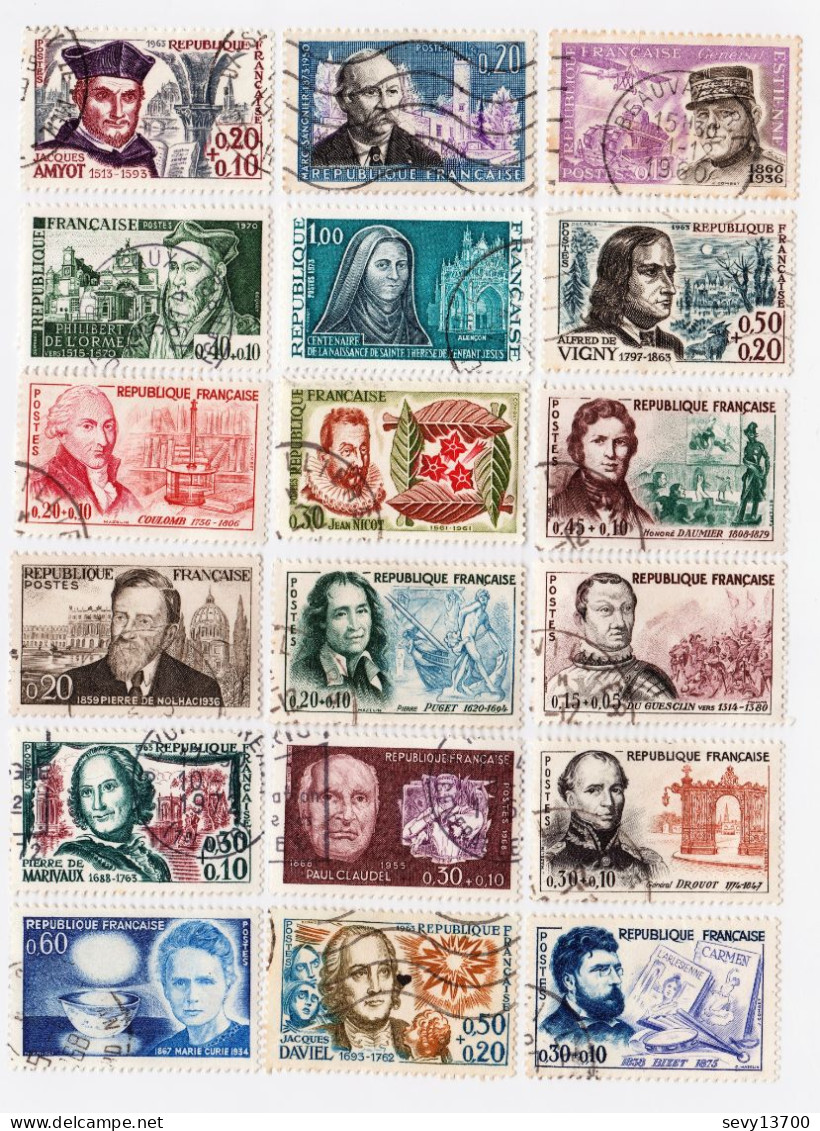 France - Lot De 51 Timbres Oblitérés Différents Personnages Historique, Politique, Comédien, Résistants..... - Colecciones Completas