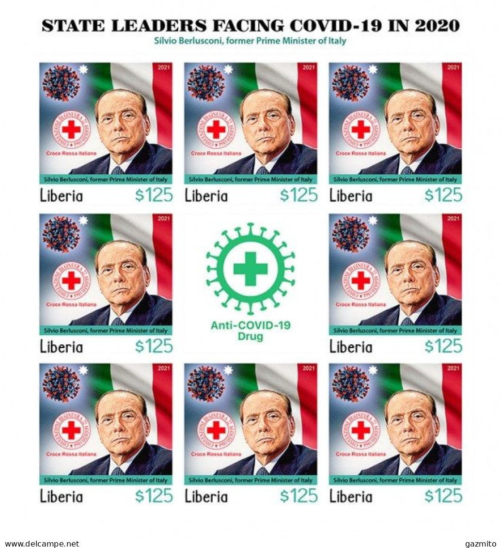Liberia 2021, Against Covid, Leader, Berlusconi, Red Cross, BF IMPERFORATED - Rode Kruis