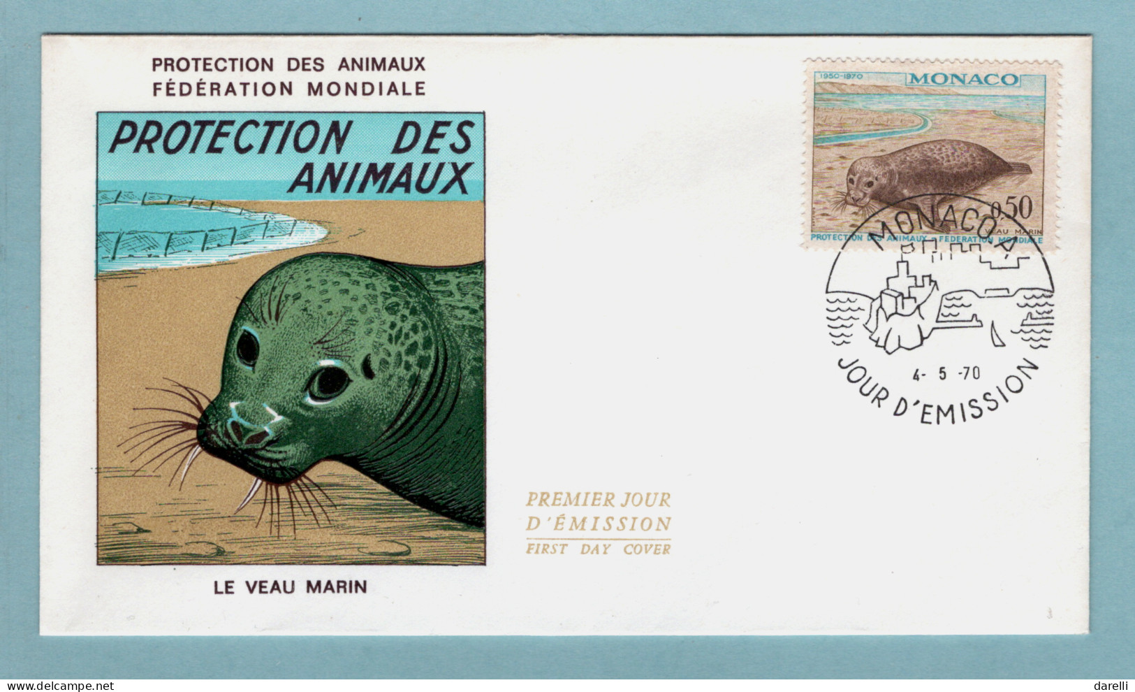 FDC Monaco 1970 - Protection Des Animaux - Fédération Mondiale - Le Veau Marin - YT 811 - FDC