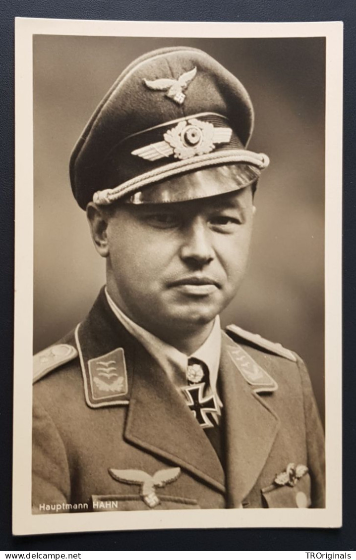 GERMANY THIRD 3rd REICH ORIGINAL WWII CARD IRON CROSS WINNERS - LUFTWAFFE MAJOR HAHN - War 1939-45