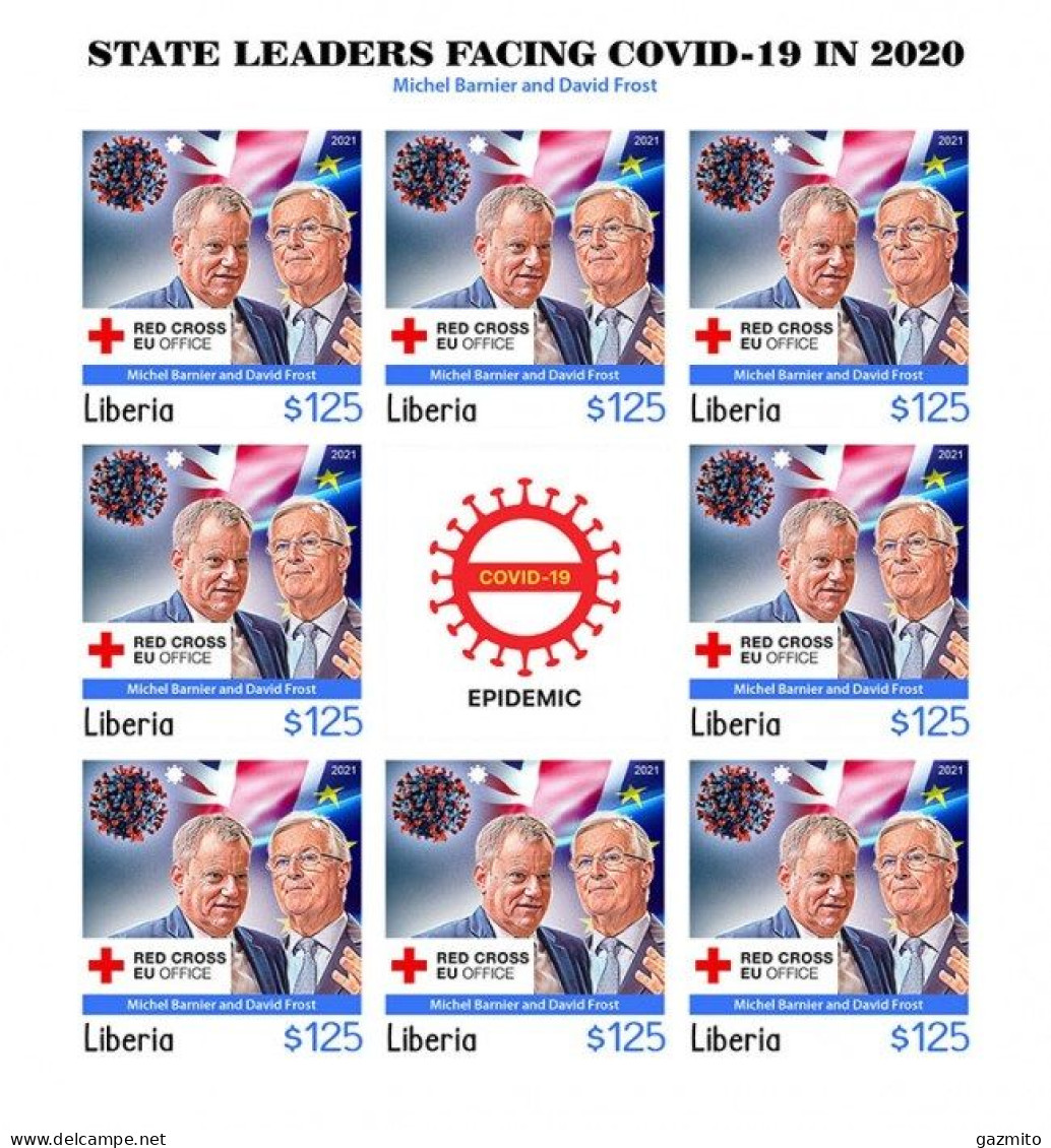 Liberia 2021, Against Covid, Leader, Barnier, Frost, Red Cross, BF IMPERFORATED - Sonstige & Ohne Zuordnung