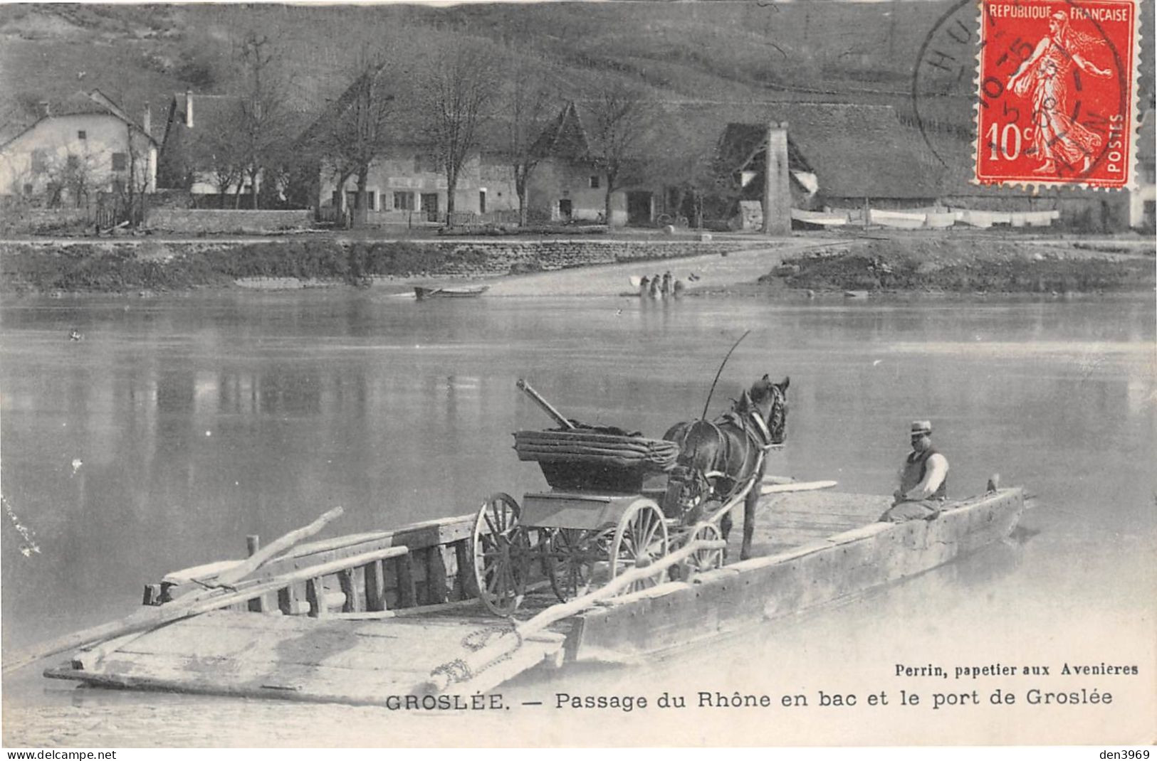 GROSLEE (Ain) - Passage Du Rhône En Bac Et Le Port - Attelage De Cheval - Voyagé 1909 (2 Scans) - Non Classés