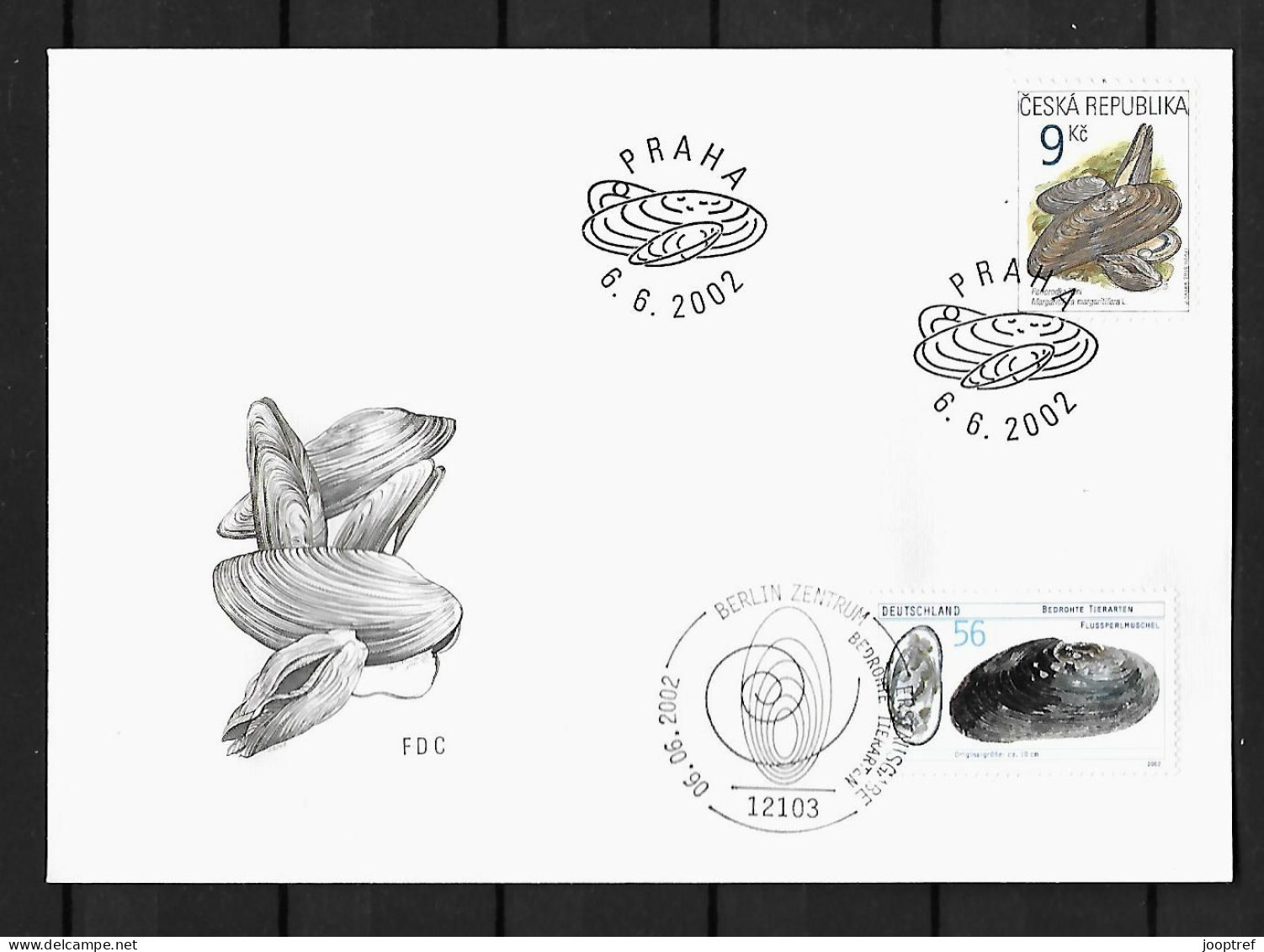 2002 Joint Czech Republic And Germany, MIXED FDC BOTH STAMPS: Nature / Mussel - Gezamelijke Uitgaven