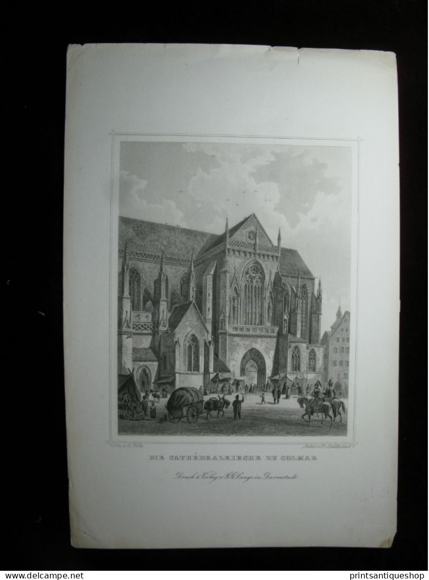 France Gravure Originale Vue De La Cathédrale De Colmar - Stiche & Gravuren