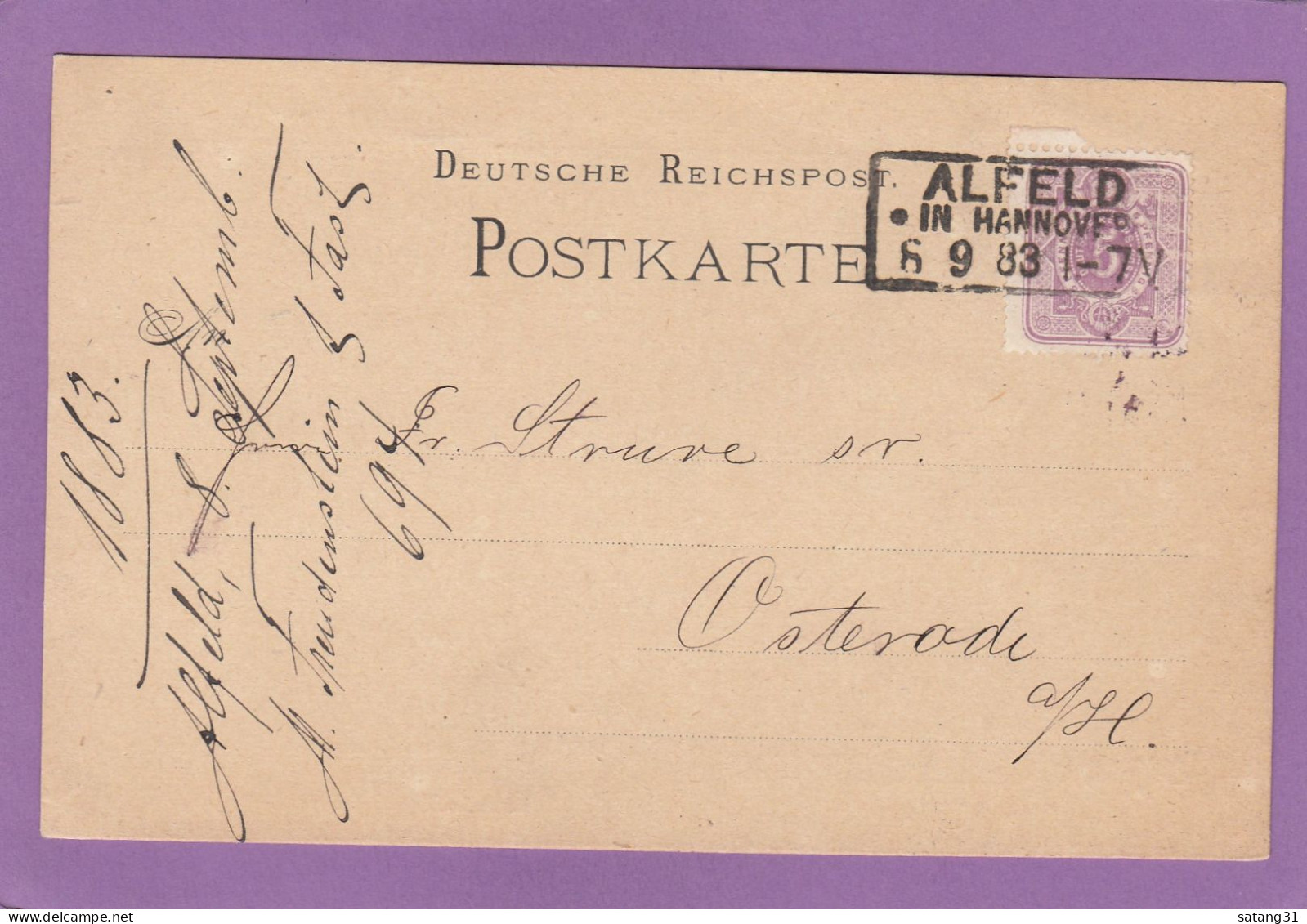 GANZSACHE MIT PRIVATER ZUDRUCK UND RAHMENSTEMPEL " ALFELD IN HANNOVER ". - Briefkaarten