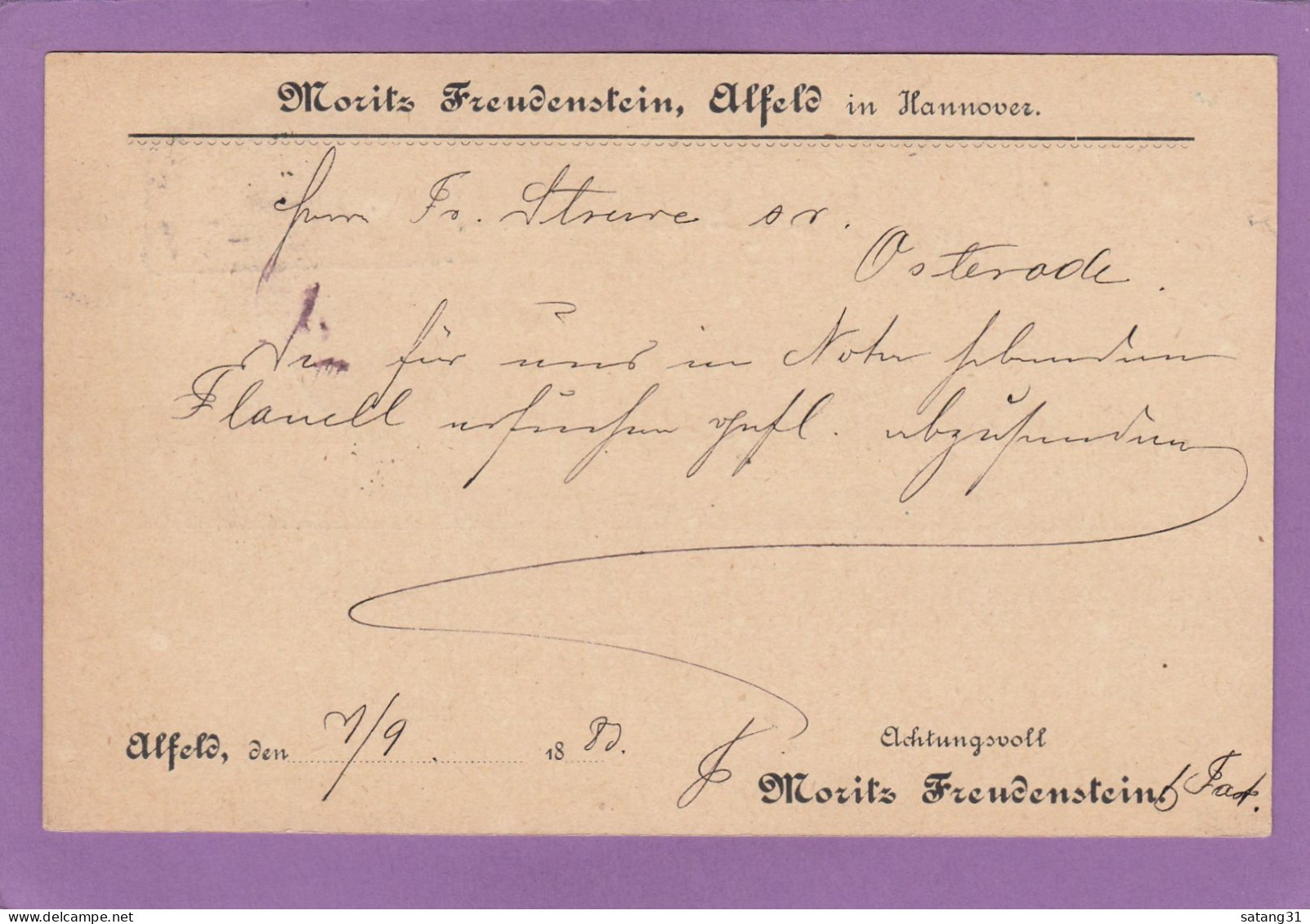 GANZSACHE MIT PRIVATER ZUDRUCK UND RAHMENSTEMPEL " ALFELD IN HANNOVER ". - Postcards