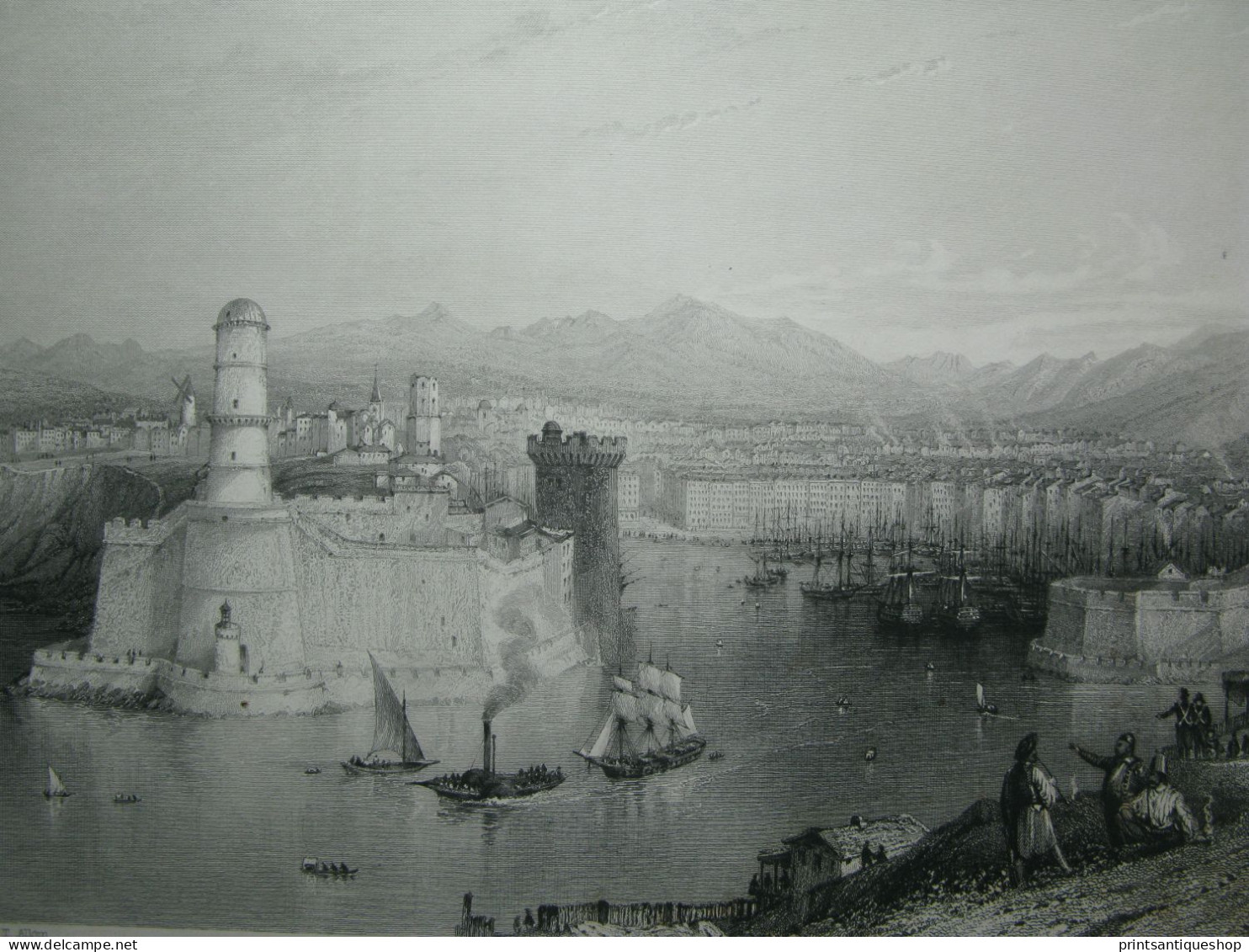 France Gravure Originale Entrance To The Port Of Marseilles T.Allom - Prints & Engravings