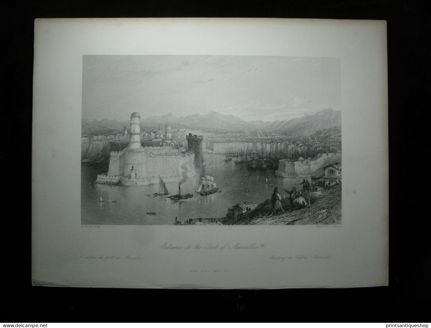 France Gravure Originale Entrance To The Port Of Marseilles T.Allom - Prints & Engravings