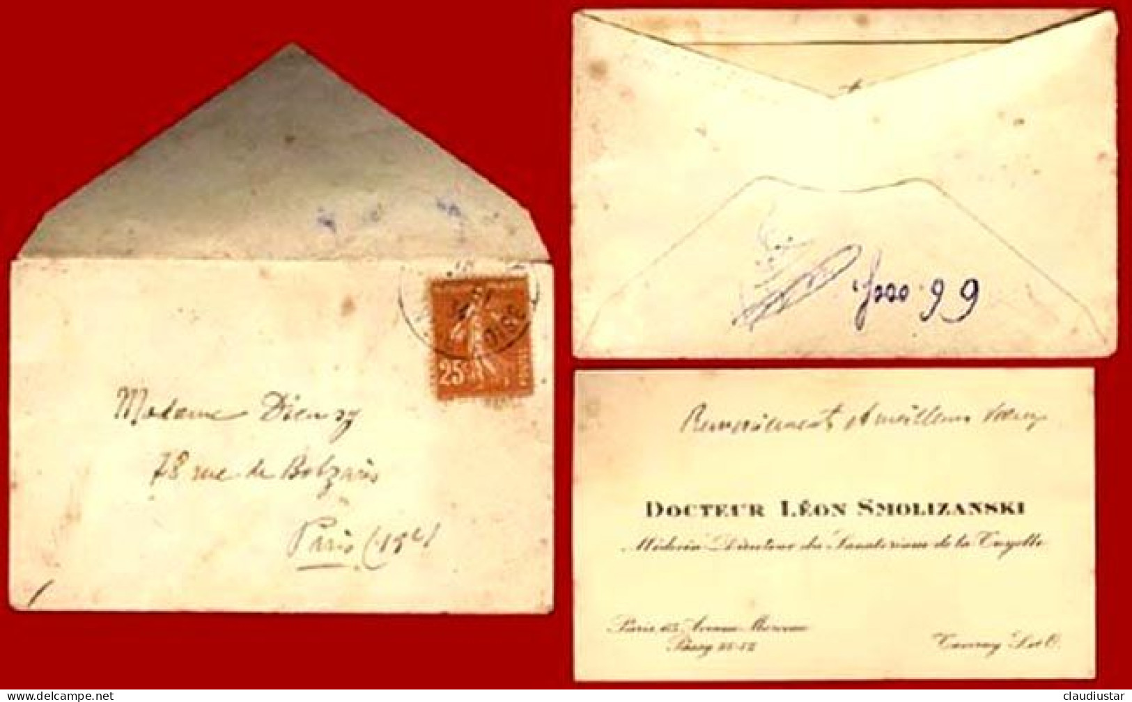 ** 25  Ct.  +  ENVELOPPE  1934  +  CARTE  DOCTEUR  SMOLIZANSKI ** - 1921-1960: Moderne