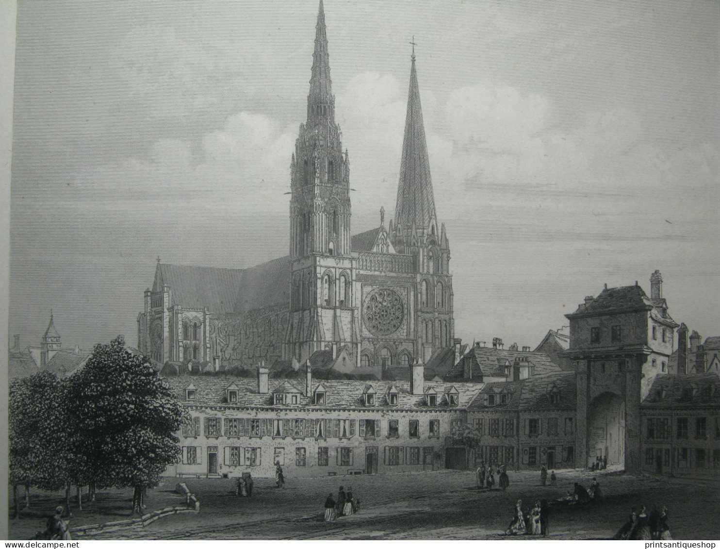 France Gravure Originale Chartres Cote Nord De La Cathedrale - Stiche & Gravuren