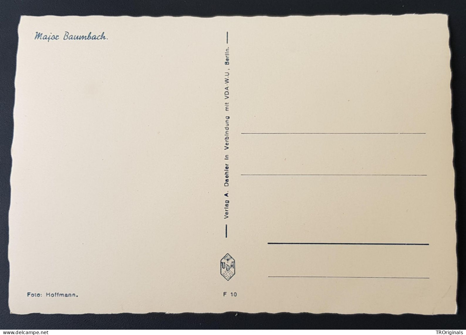 GERMANY THIRD 3rd REICH ORIGINAL WWII CARD IRON CROSS WINNERS - LUFTWAFFE MAJOR BAUMBACH - War 1939-45