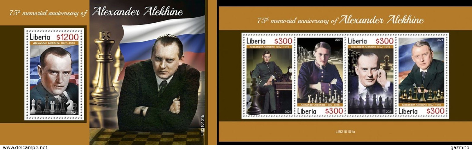 Liberia 2021, Chess, A. Alekhine, 4val In BF +BF - Liberia