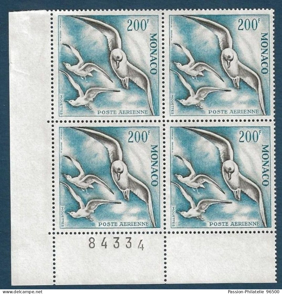 Monaco 1957 Les Oiseaux N°66,67 & 68a ** Bloc De 4, N°68 Variété E Final Tronqué TTB - Airmail