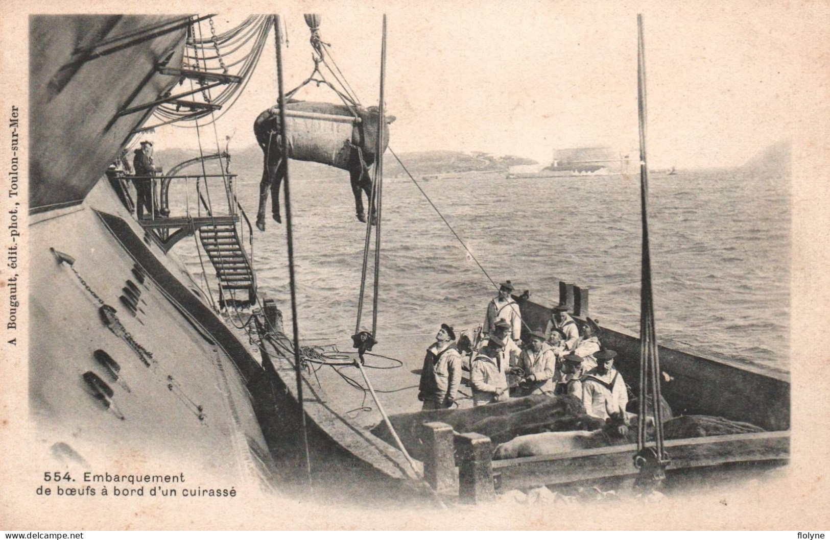 Militaria - Embarquement De Boeufs à Bord D'un Bateau Cuirassé - Marine Nationale - Manovre