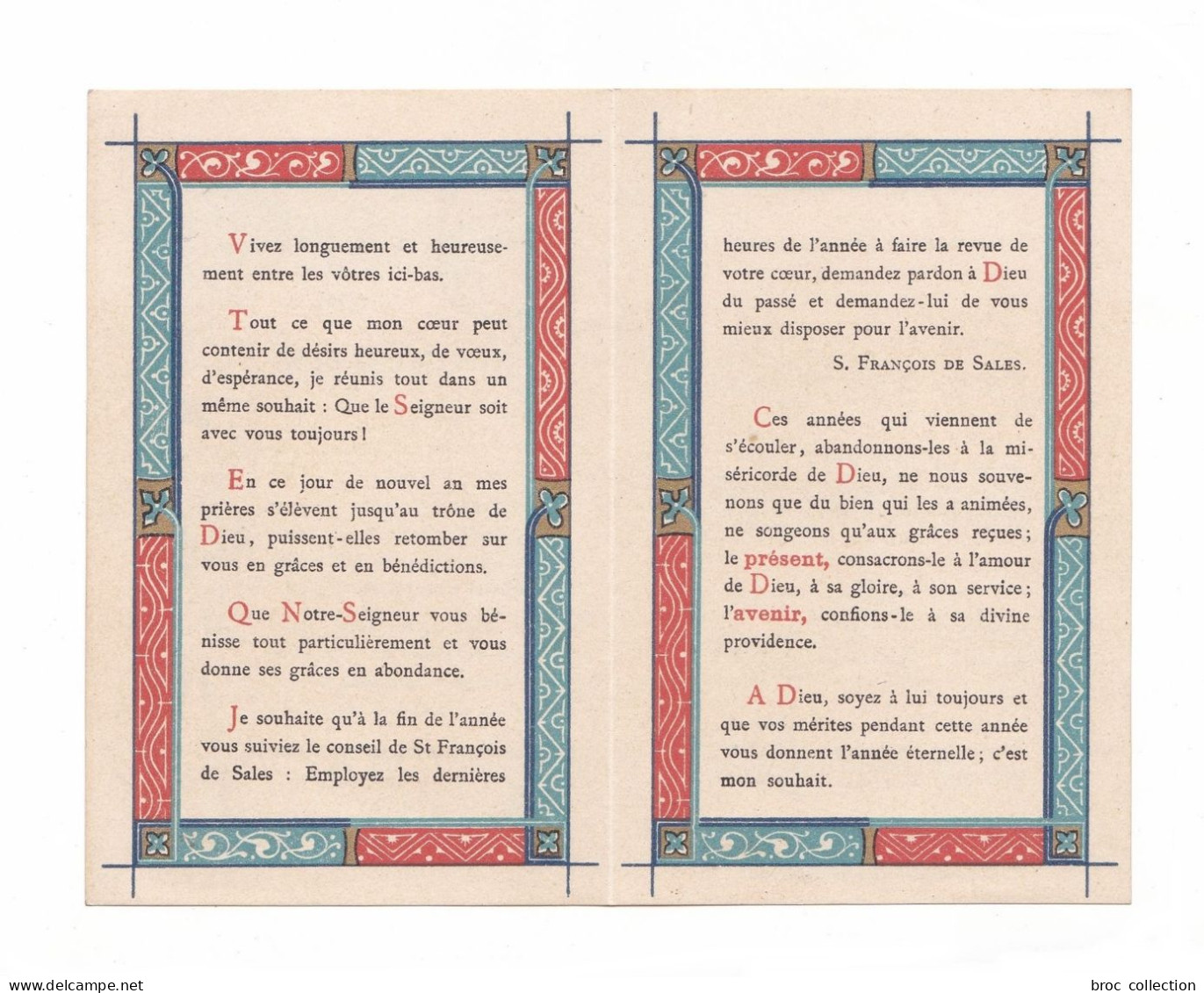 Souhaits De Nouvel An, Citation De Saint François De Sales, éd. Vve D. Saudinos-Ritouret 1083-89 - Images Religieuses