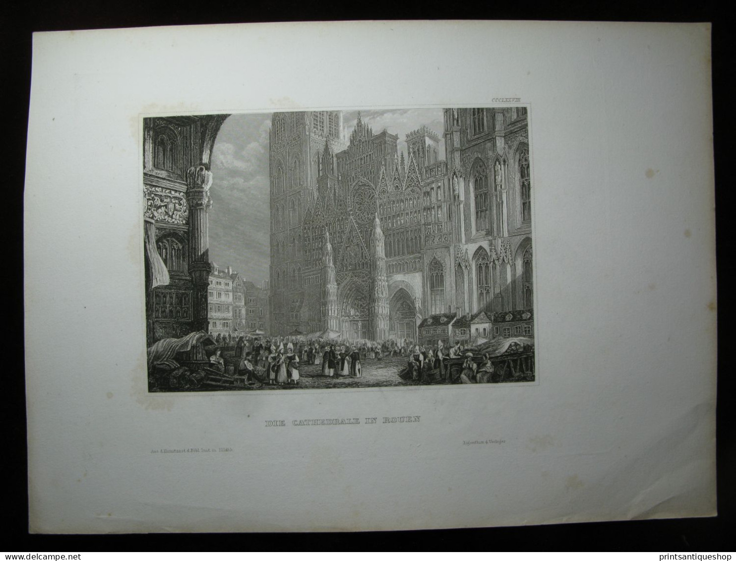 Original Antique Print Engraving France Rouen Cathedral 1834 By Thomas Higham - Stiche & Gravuren