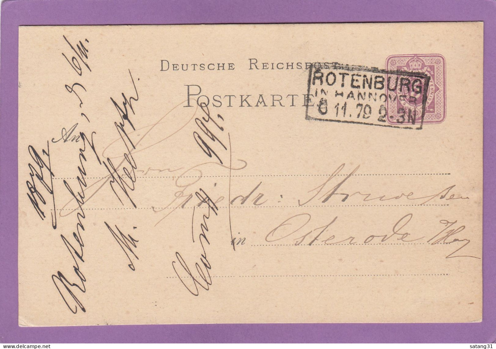 GANZSACHE MIT RAHMENSTEMPEL " ROTENBURG IN HANNOVER". - Cartoline