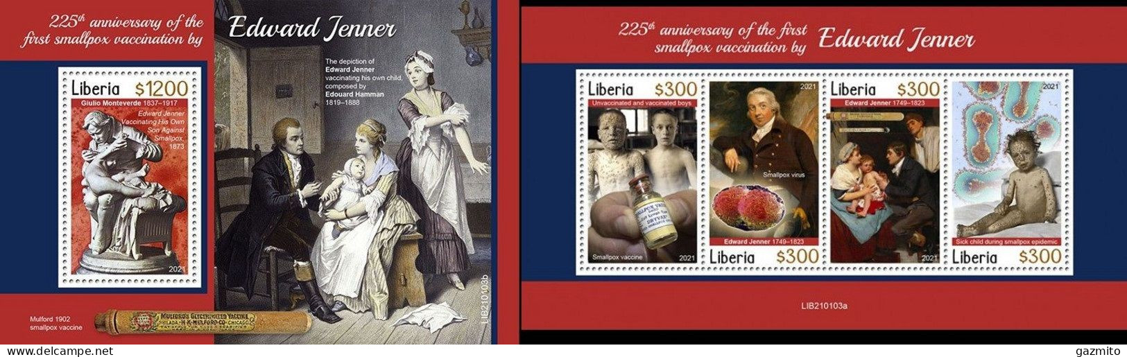 Liberia 2021, Medicine, E. Jenner, 4val In BF +BF - Liberia