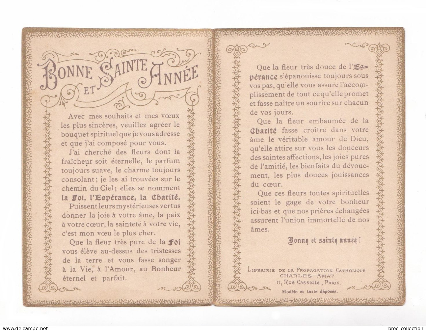 Souhaits De Nouvel An, Fleurs, Violettes, éd. Librairie De La Propagation Catholique, Charles Amat - Andachtsbilder