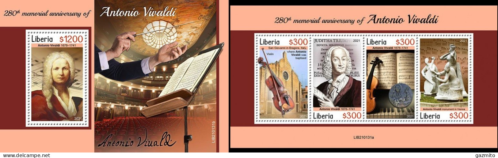 Liberia 2021, Music, Vivaldi, 4val In BF +BF - Liberia
