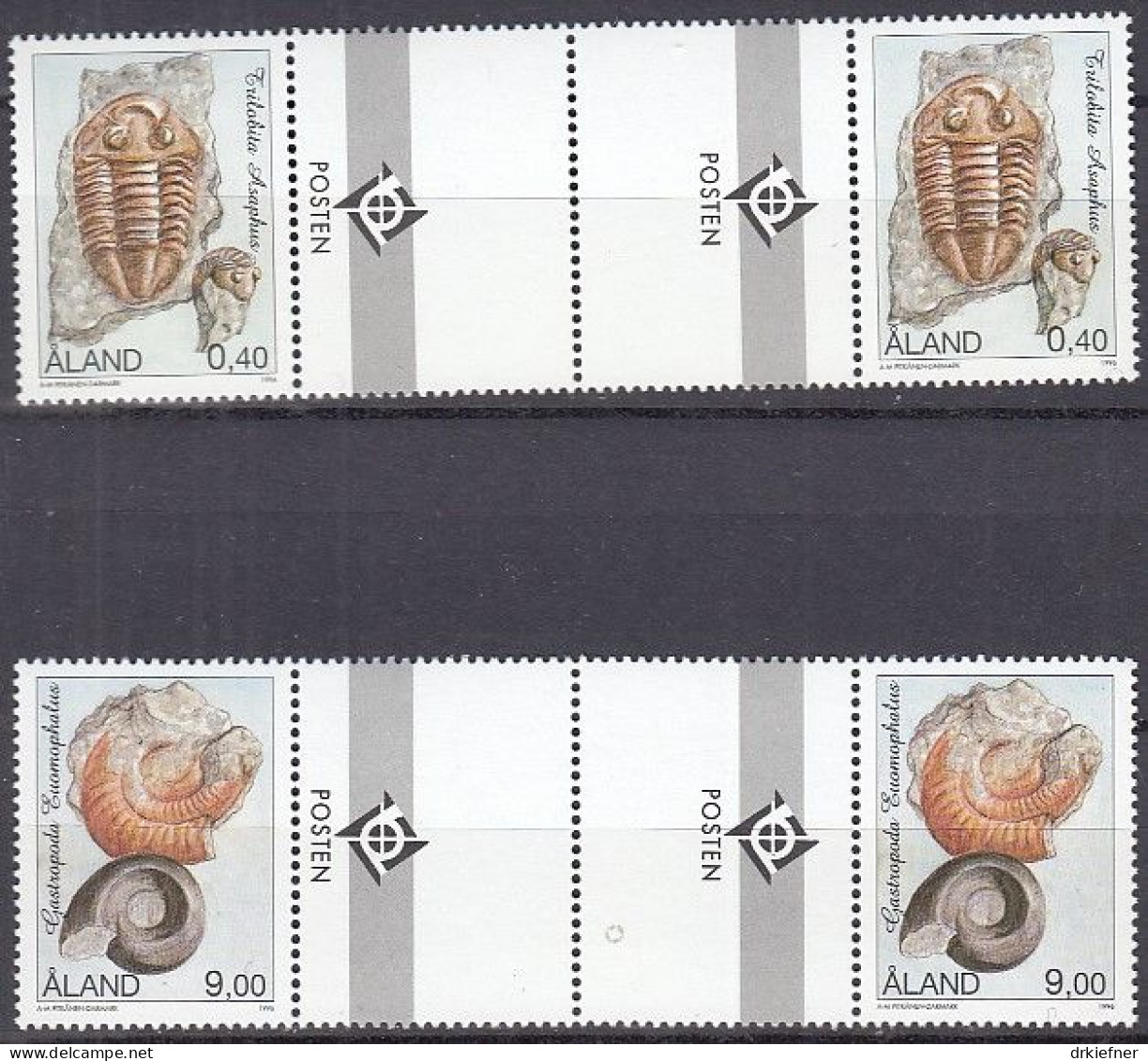 ALAND  117-118, Mit Doppel-Zierfeld, Postfrisch **, Fossilien, 1996 - Ålandinseln