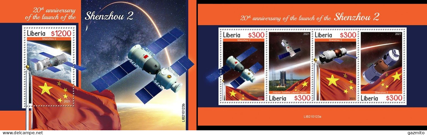 Liberia 2021, Space, Shenzhou 2, 4val In BF +BF - Liberia