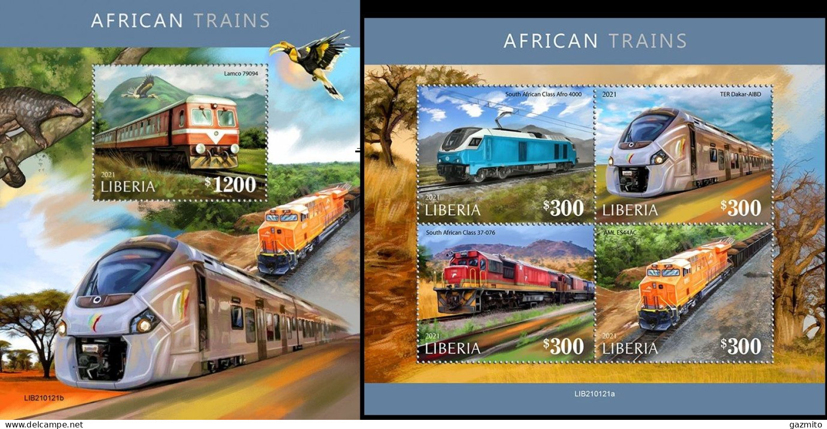 Liberia 2021, Trains In Africa, 4val In BF +BF - Treni