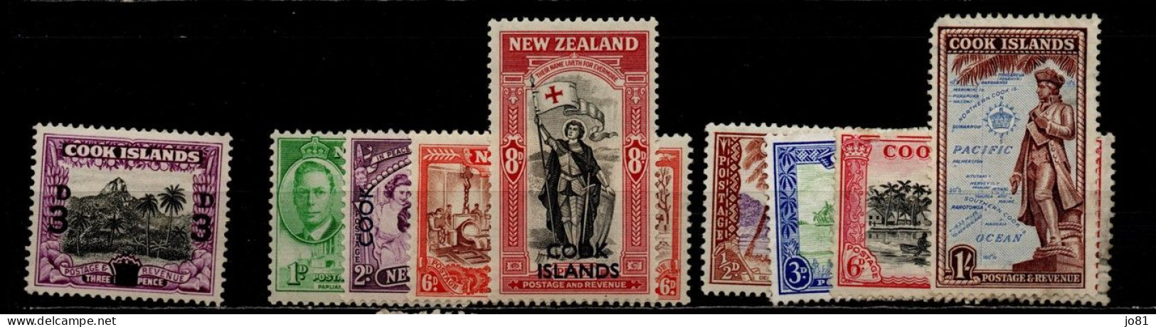 Cook Lot De 9 Timbres Différents Oblitéré Neuf Avec Charnière X MH Sans Gomme (X) - Cook Islands