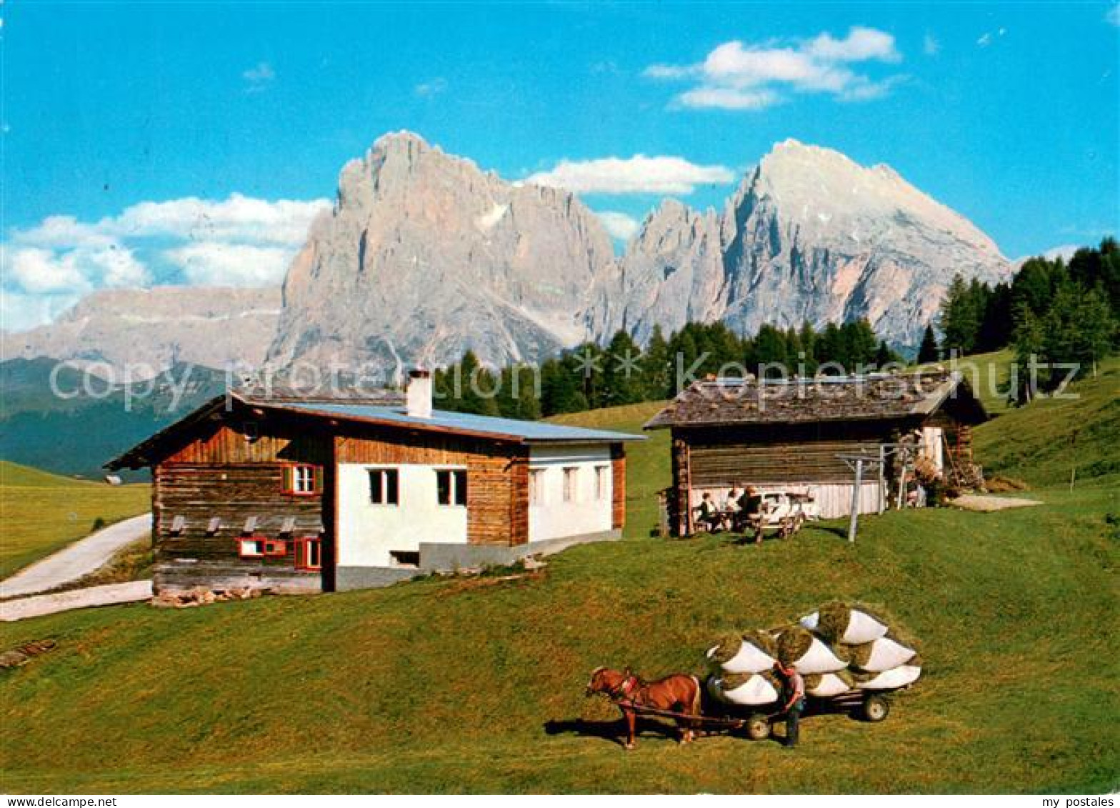 73748094 Seiser Alm 1700m Dolomiten Dolomiten Panorama Heuwagen  - Sonstige & Ohne Zuordnung