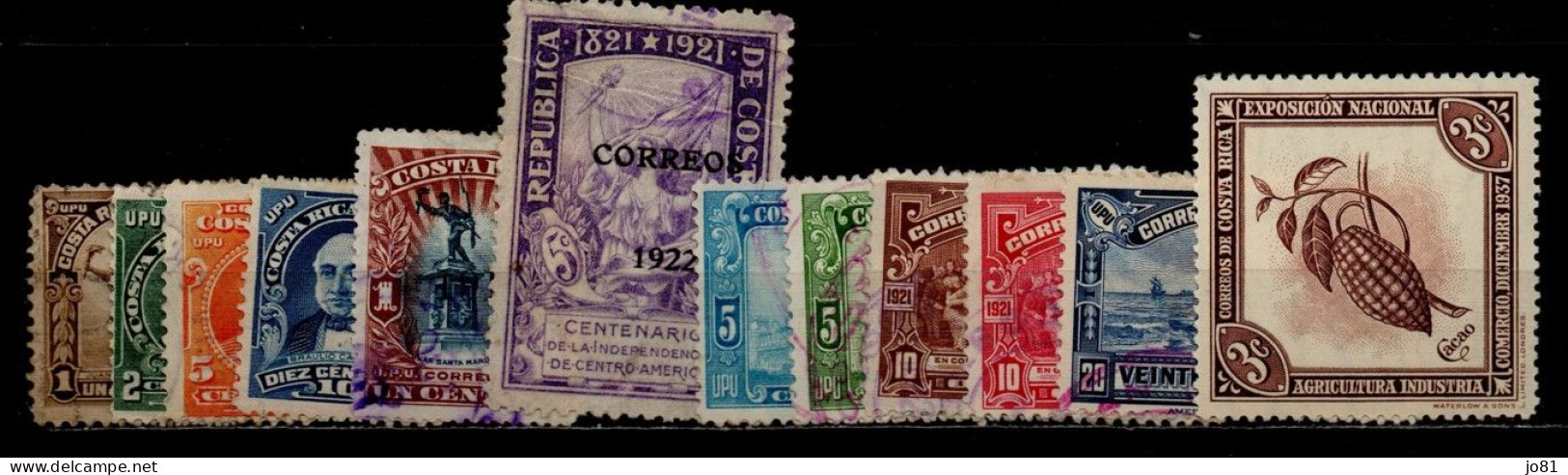 Costa Rica Lot De 12 Timbres Différents Oblitéré Neuf Avec Charnière X MH Sans Gomme (X) - Costa Rica