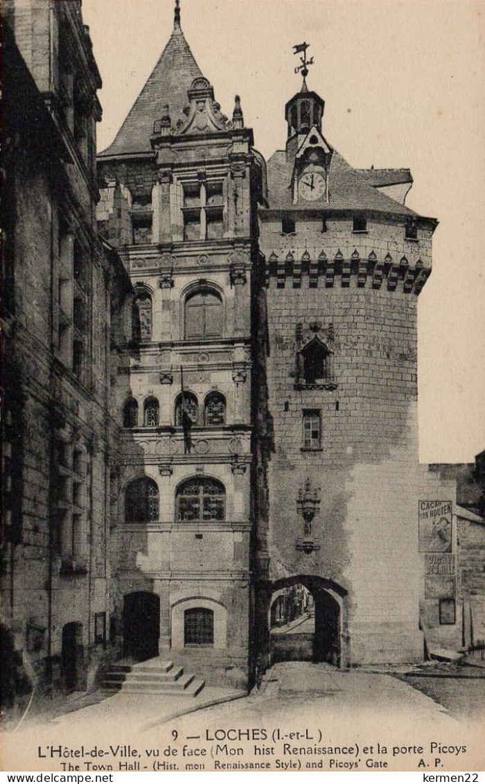 CPA 37 LOCHES L'Hôtel De Ville Vu De Face (Mon Hist Renaissance) Et La Porte Picois - Loches