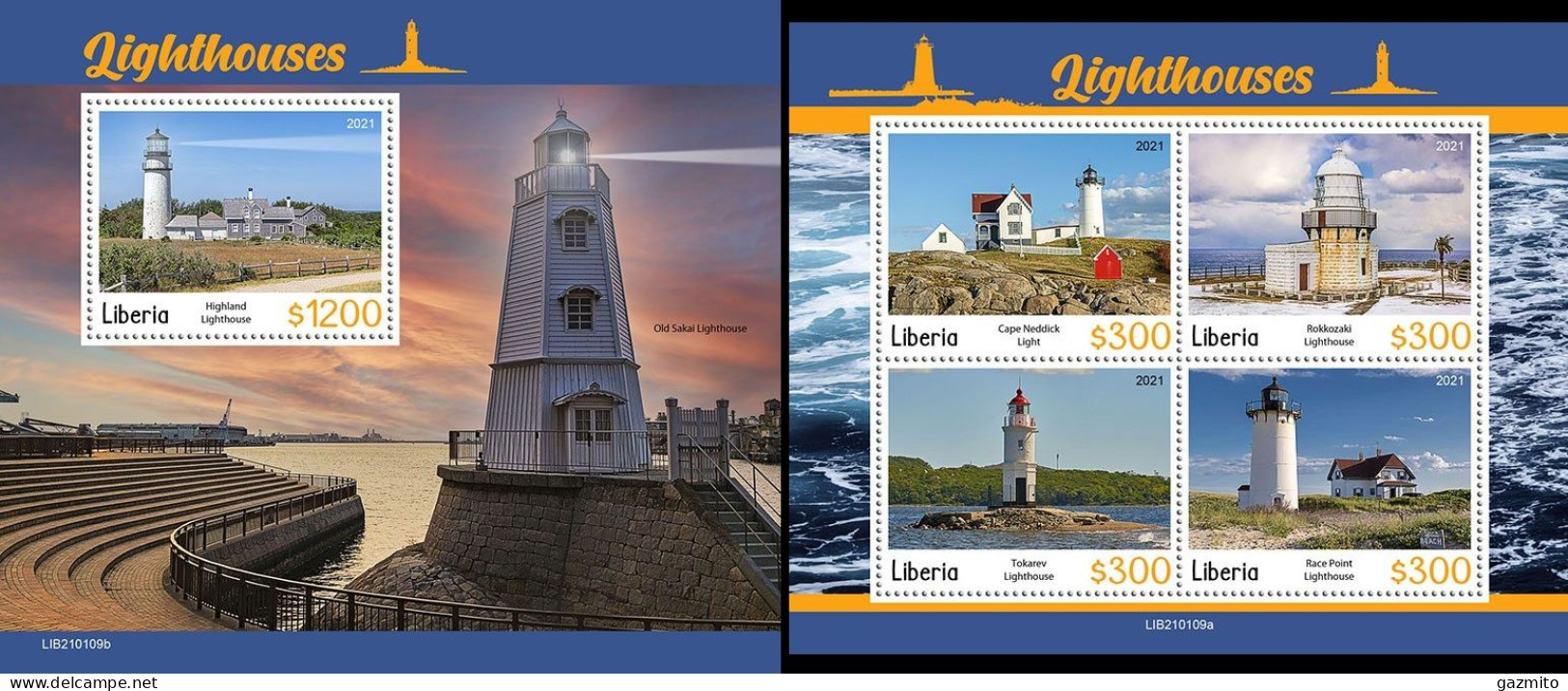 Liberia 2021, Lighthouses, 4val In BF +BF - Lighthouses