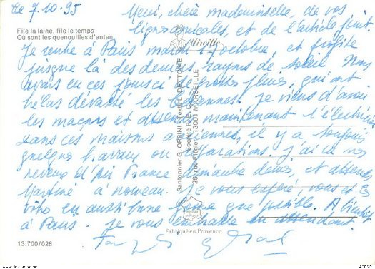 SANTON ORSINI  Marseille La Fileuse    35  (scan Recto-verso)MA2006Bis - Unclassified