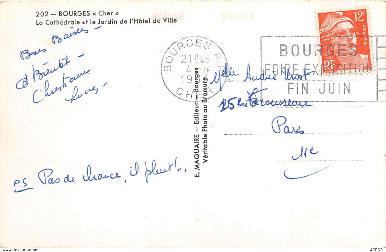 BOURGES La Cathedrale Et Le Jardin De L Hotel De Ville 22(scan Recto-verso) MA2004 - Bourges