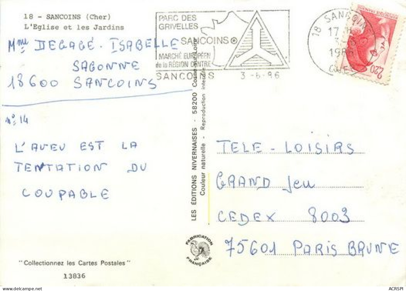 SANCOINS  Les Jardins De L'eglise 53   (scan Recto-verso)MA2025Bis - Sancoins