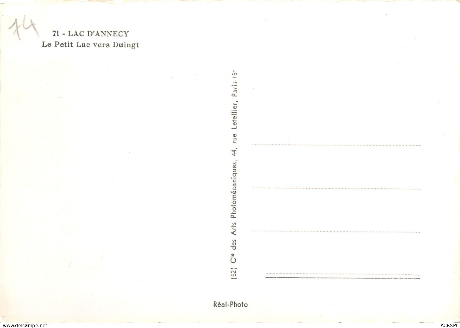 LAC D ANNECY Le Petit Lac Vers Duingt 19(scan Recto-verso) MA2024 - Annecy