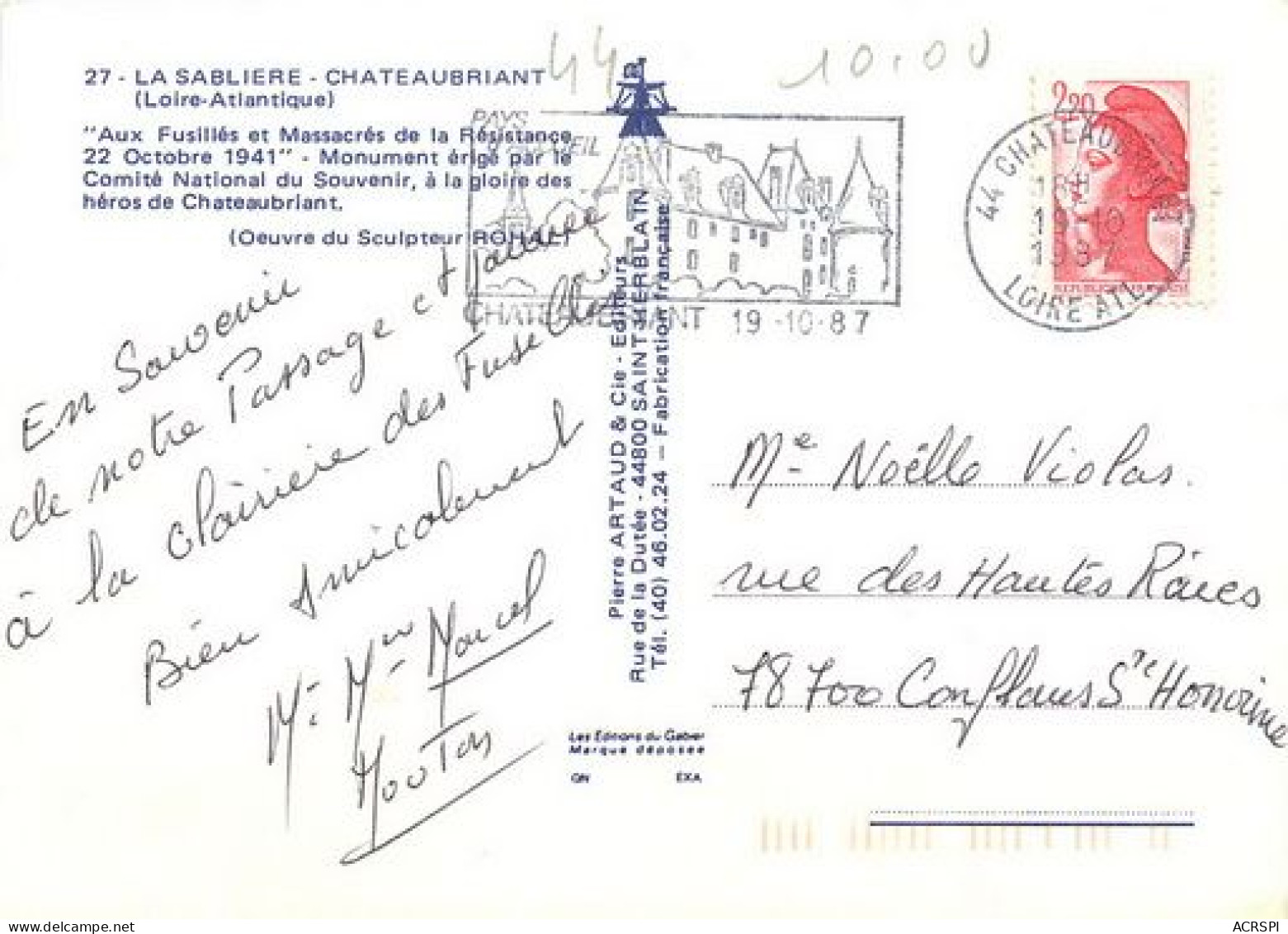 LA SABLIERE CHATEAUBRIANT  Le Monument Aux Morts  25   (scan Recto-verso)MA2023Ter - La Baule-Escoublac