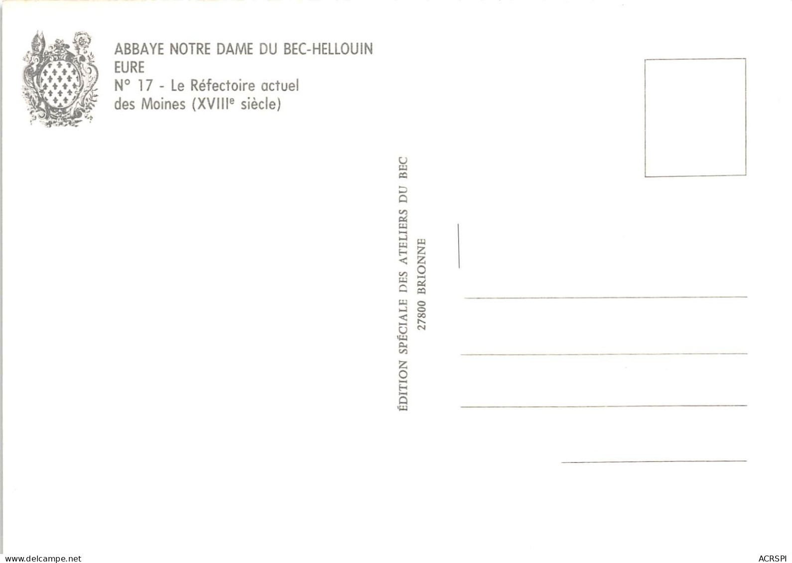 ABBAYE Notre Dame Du BEC HELLOUIN Le Refectoire Actuel Des Moines 16(scan Recto-verso) MA2014 - Autres & Non Classés