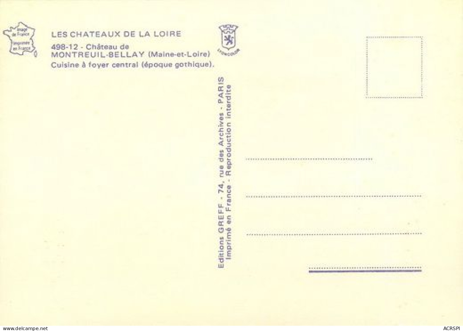 Montreuil-Bellay Cuisine Du Chateau à Foyer Ouvert   1   (scan Recto-verso)MA2034Ter - Montreuil Bellay