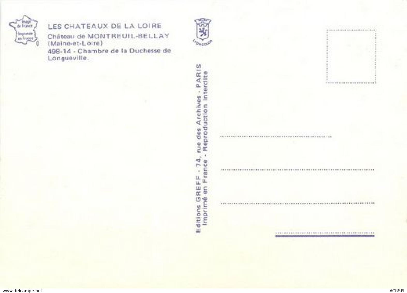 Montreuil-Bellay  Chambre De La Duchesse De Longueville  3   (scan Recto-verso)MA2034Ter - Montreuil Bellay