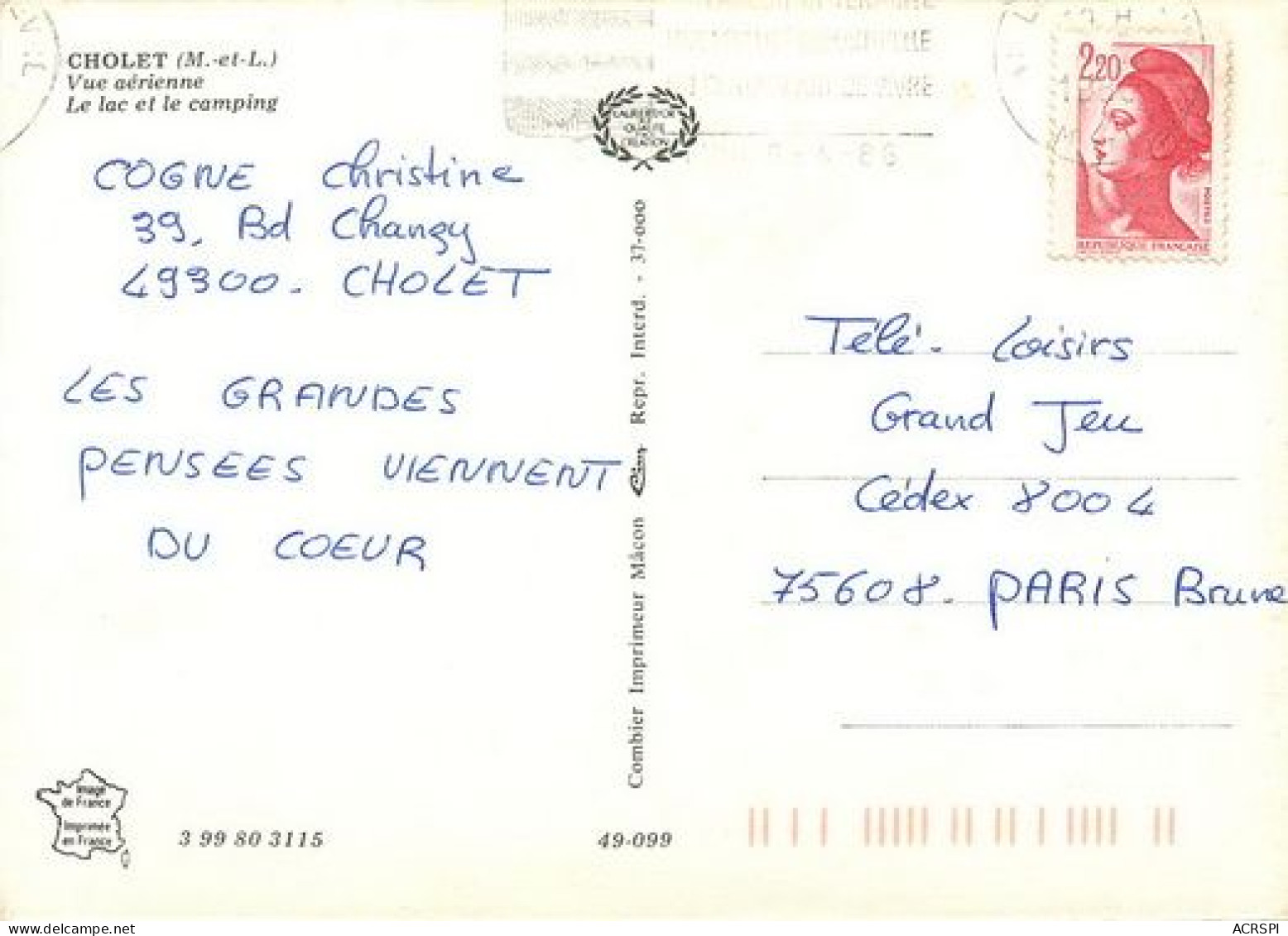 CHOLET  Le Lac Et Le Camping   15   (scan Recto-verso)MA2034Bis - Cholet