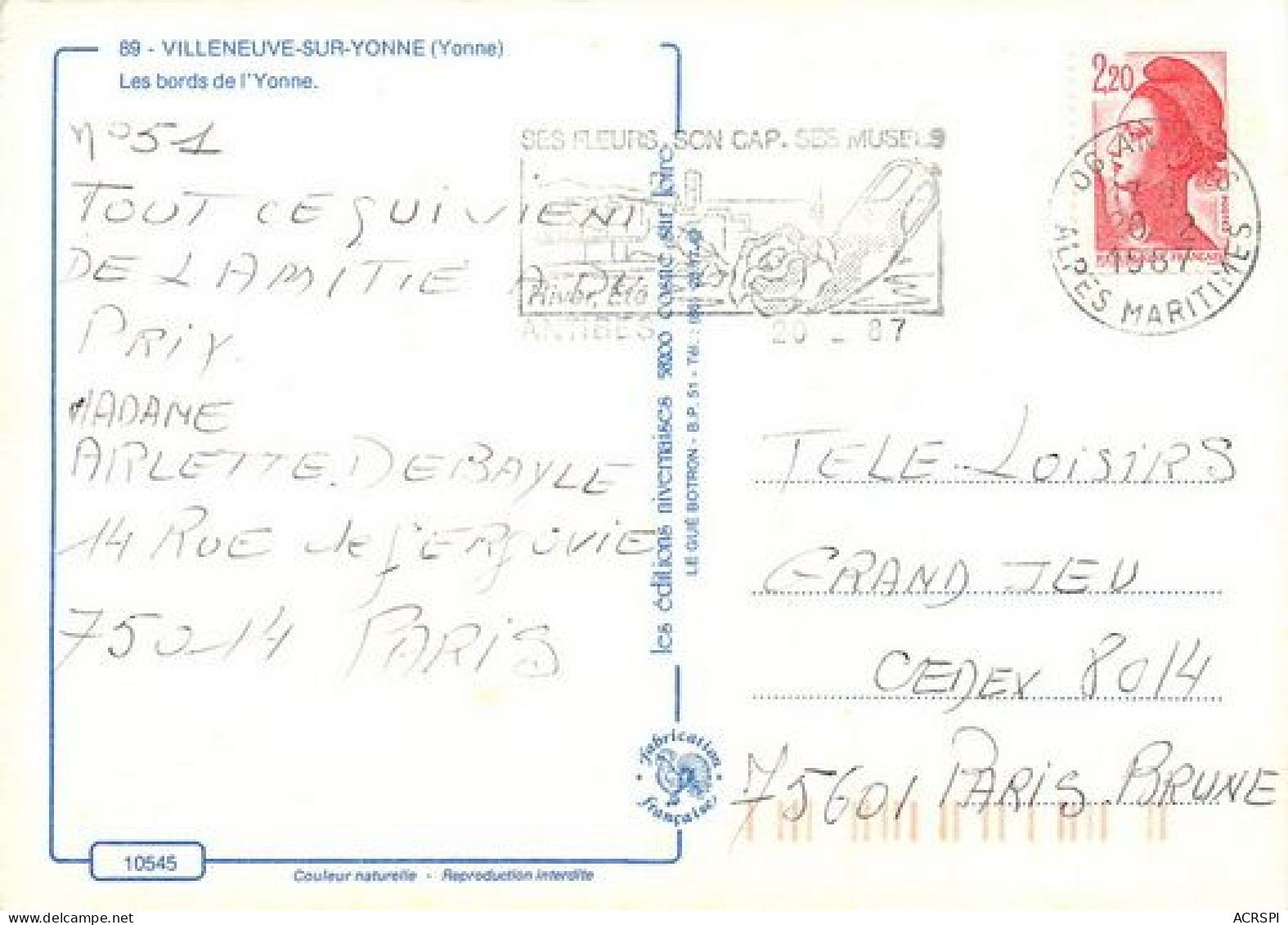 Villeneuve Sur Yonne Les Bords De La Riviere  35   (scan Recto-verso)MA2032Bis - Villeneuve-sur-Yonne