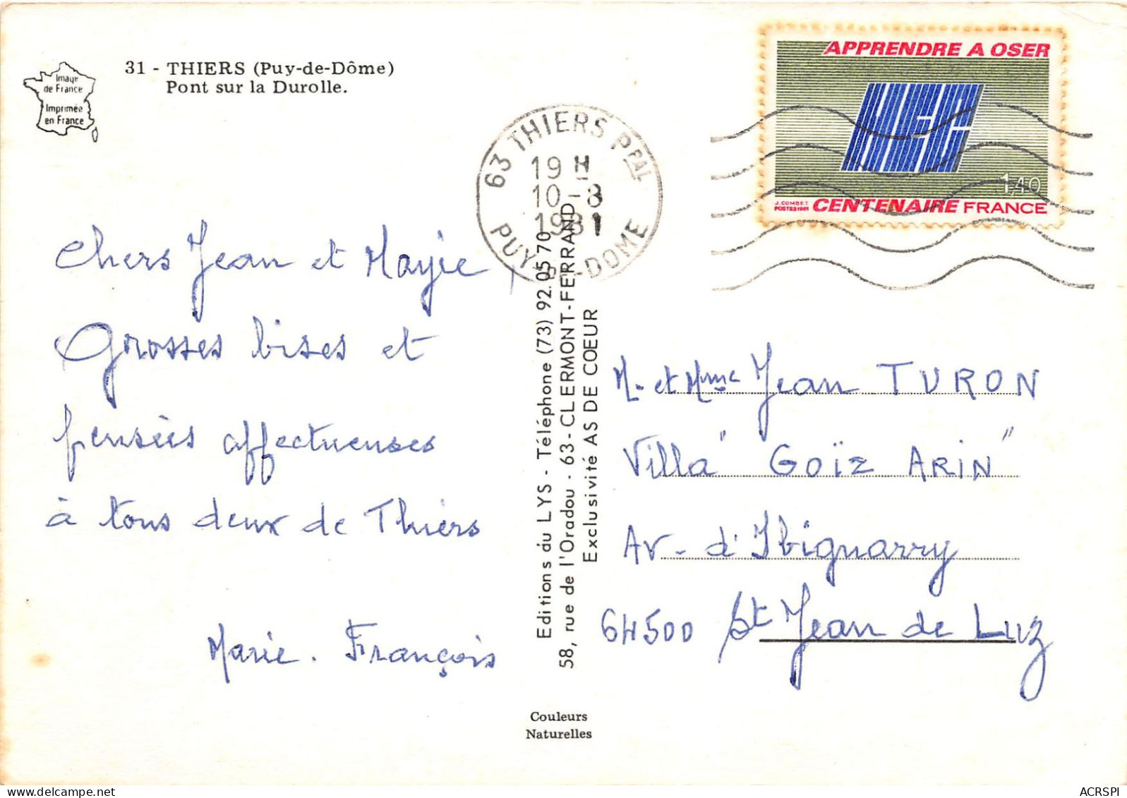 THIERS Pont Sur La Durolle 2(scan Recto-verso) MA2032 - Thiers