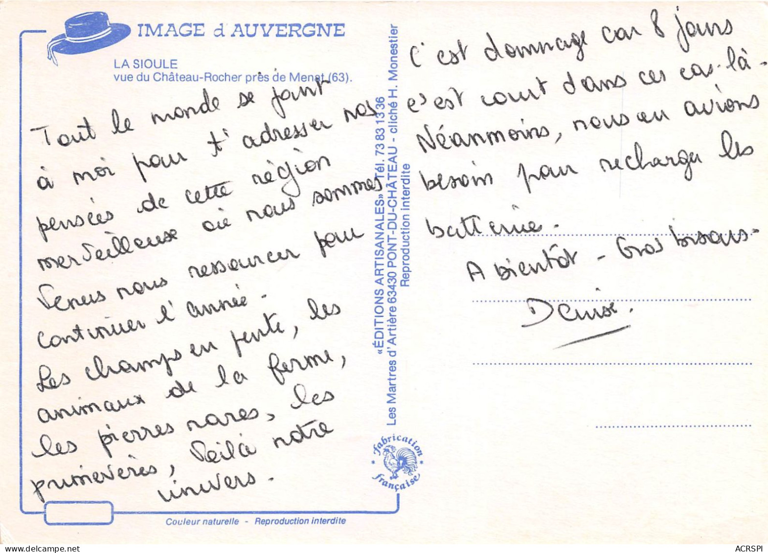 LA SIOULE Vue Du Chateau Rocher Pres De Menat 15(scan Recto-verso) MA2032 - Other & Unclassified