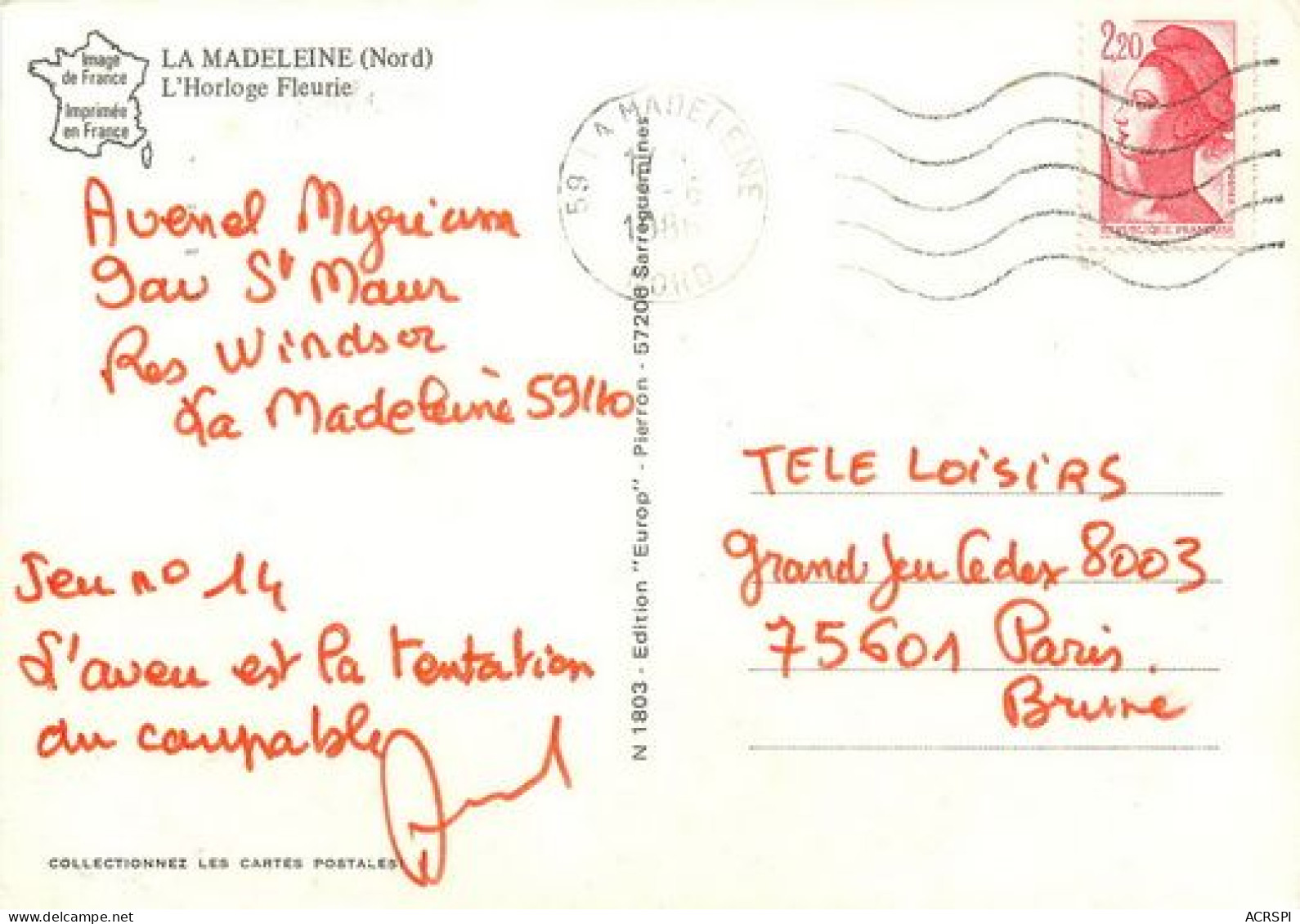 LA MADELEINE  L'horloge Fleurie   23  (scan Recto-verso)MA2030Bis - La Madeleine