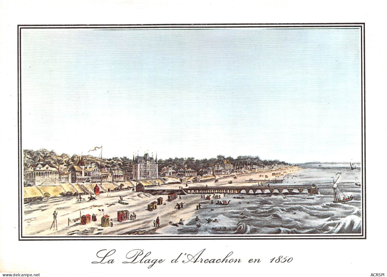 ARCACHON Vieille Gravure De 1860 La Plage D Arcachon En 1860 22(scan Recto-verso) MA2030 - Arcachon