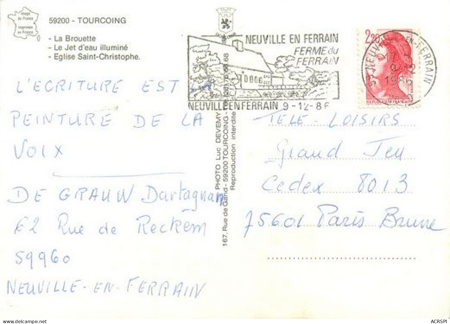 TOURCOING  Vibrouette Jet D'eau Eglise   33 (scan Recto-verso)MA2028Ter - Tourcoing